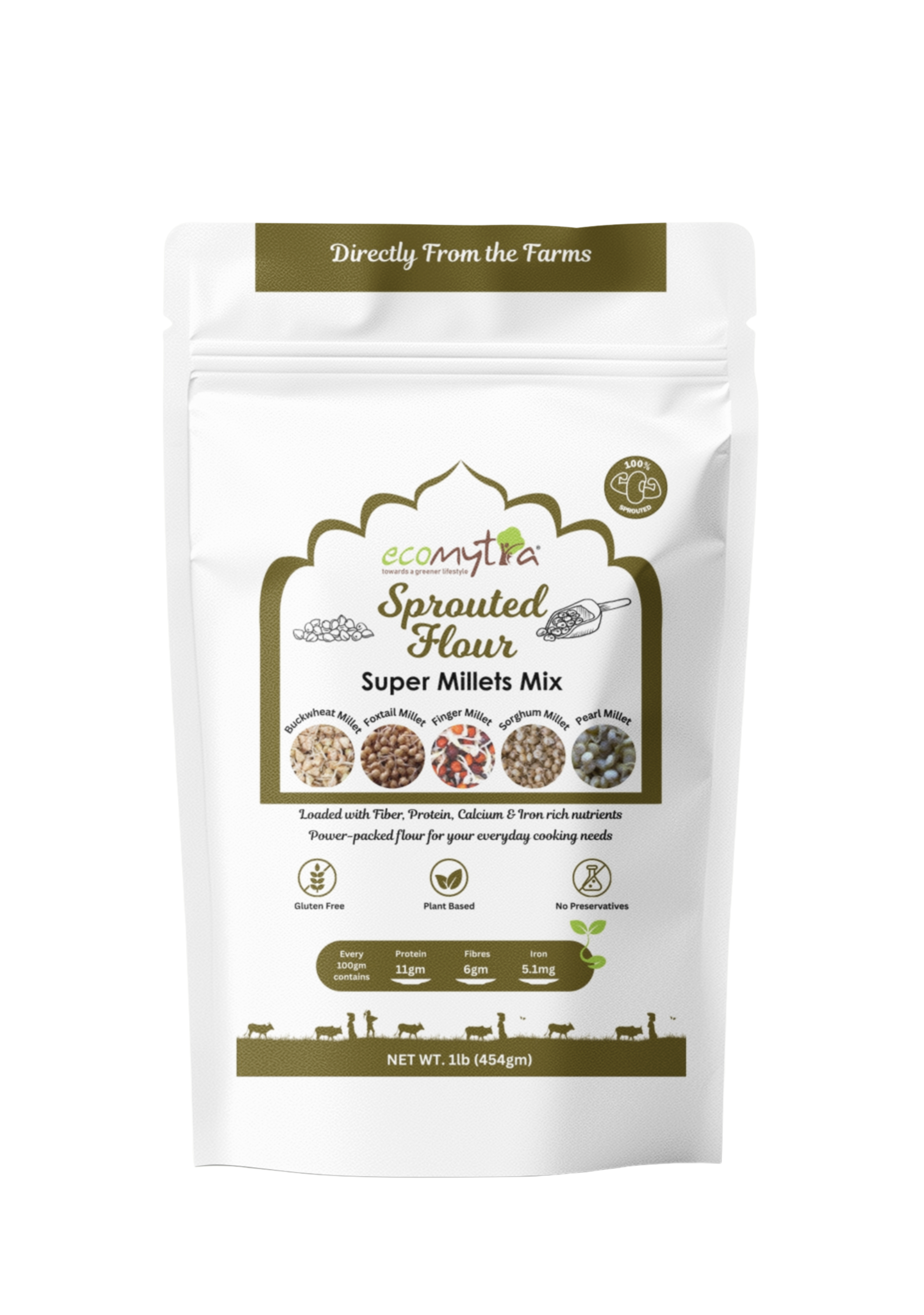 Ecomytra Organic Super Millets Mix Sprouted Flour (1 lbs)